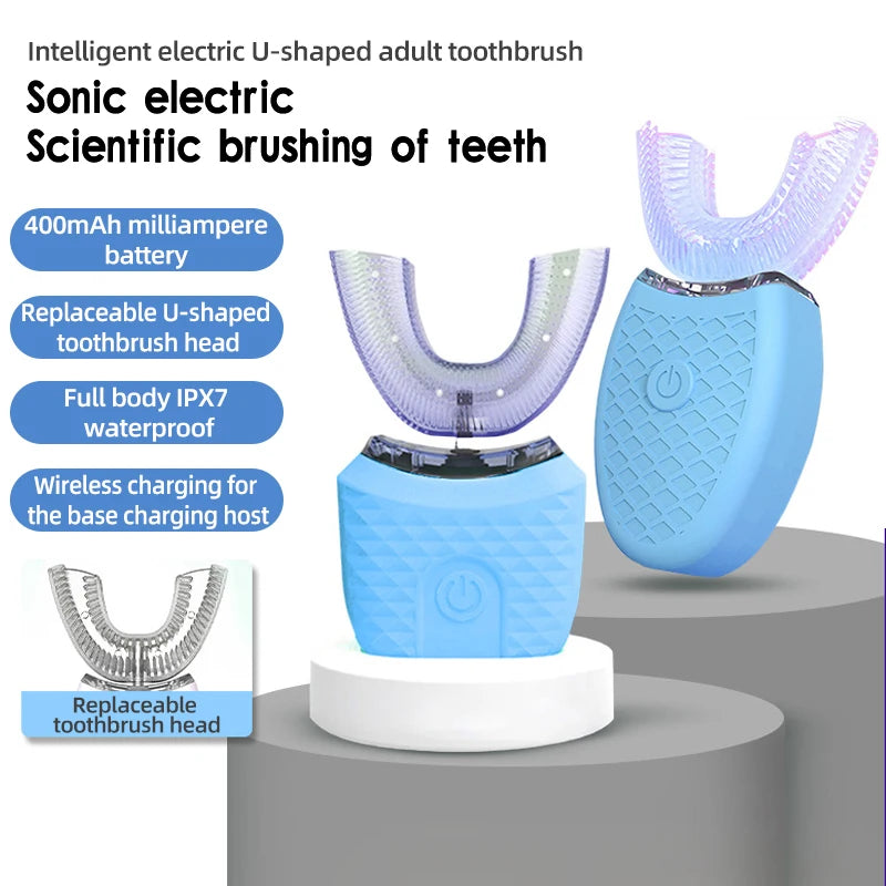 U-shape Sonic Wireless Toothbrush 360 Degrees Ultrasonic Tooth Cleaner Brush Silicone Automatic Adult Electric Toothbrush